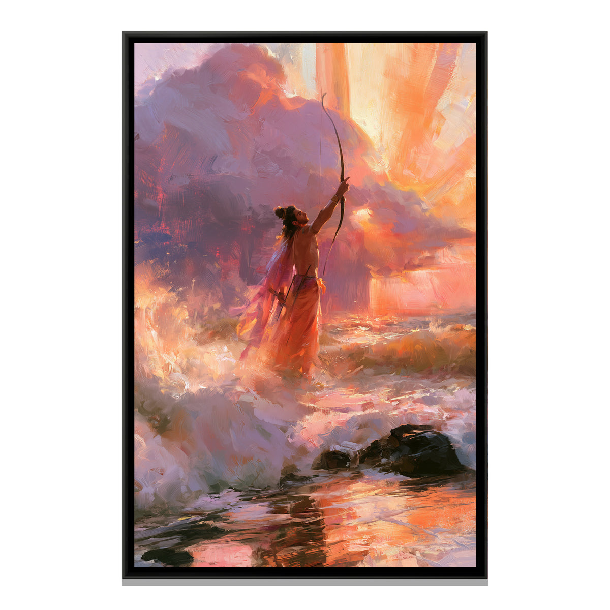 Shri Ram with Bow — framed canvas print, front view