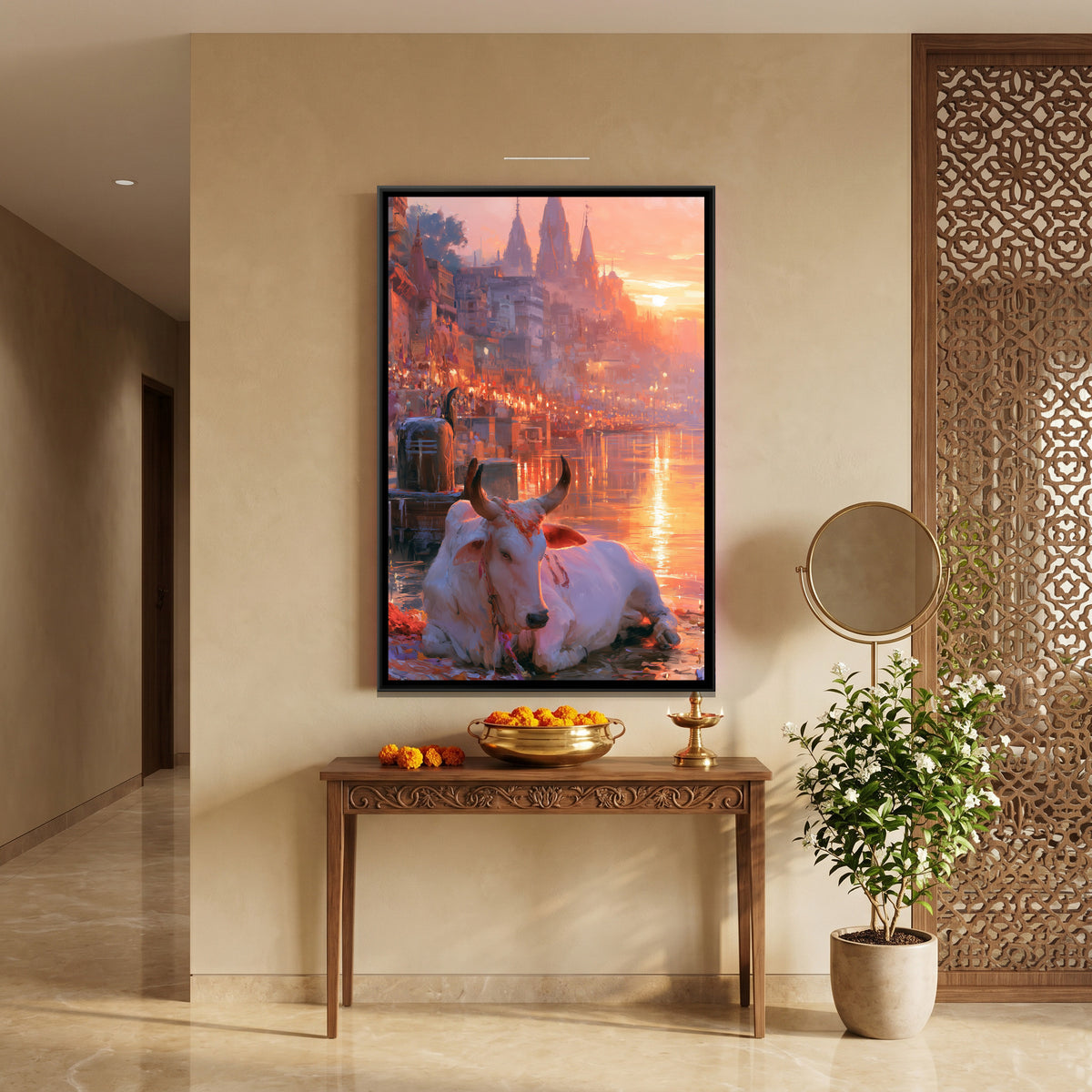 Nandi Ji — canvas art shown in a styled room