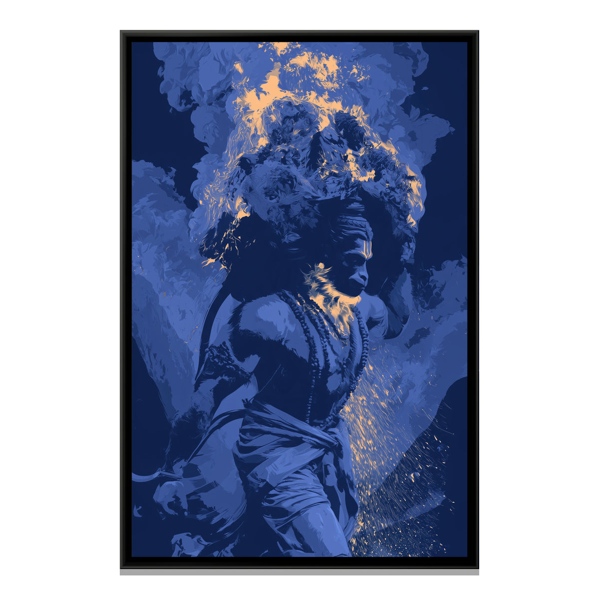 Hanuman Ji with Mountain — framed canvas print, front view