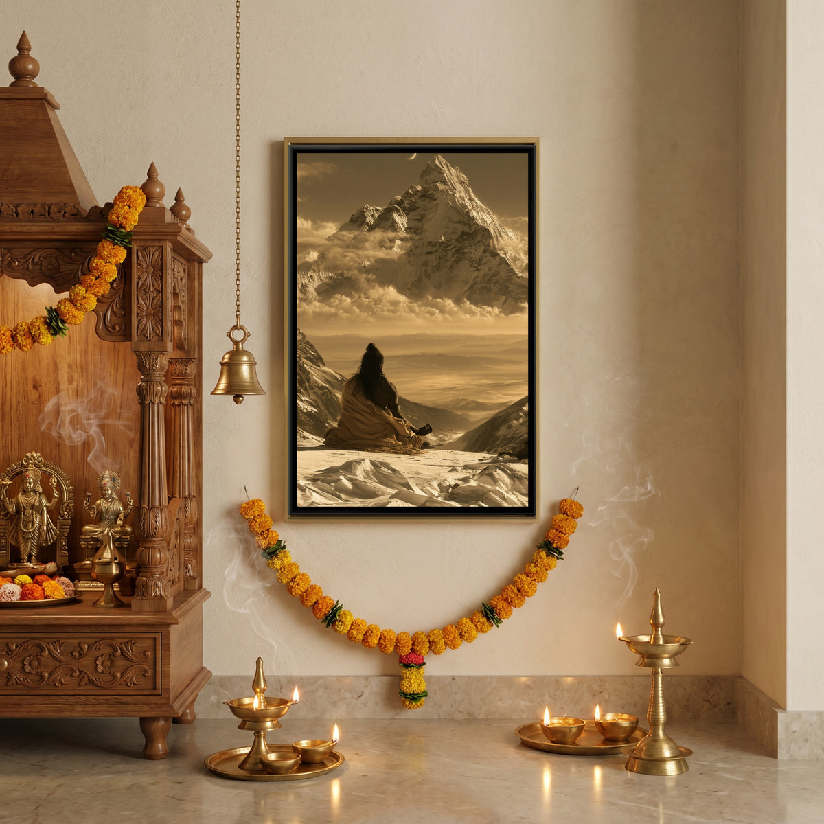 Mahadev Meditating — canvas art shown in a styled room