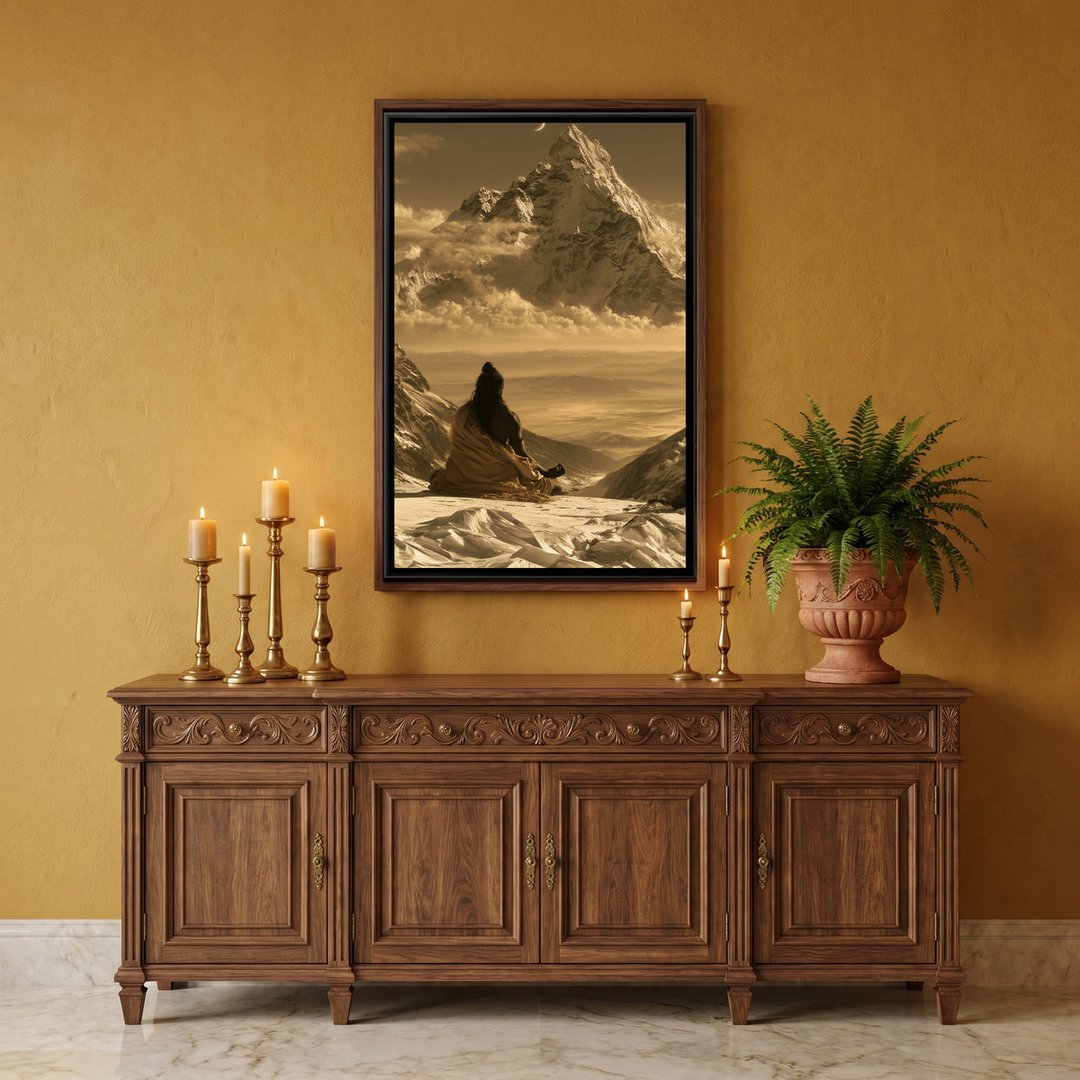 Mahadev Meditating — canvas art shown in a second room setting