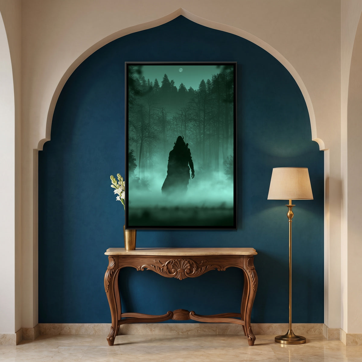 Mahadev in the Forest — canvas art shown in a styled room