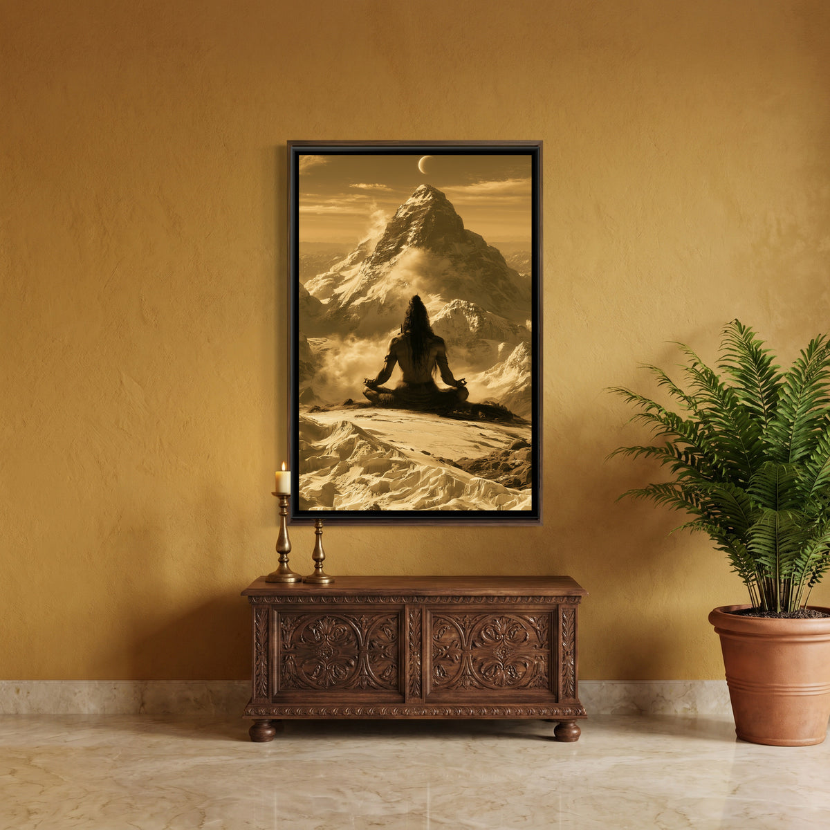 Mahadev Meditating — canvas art shown in a styled room