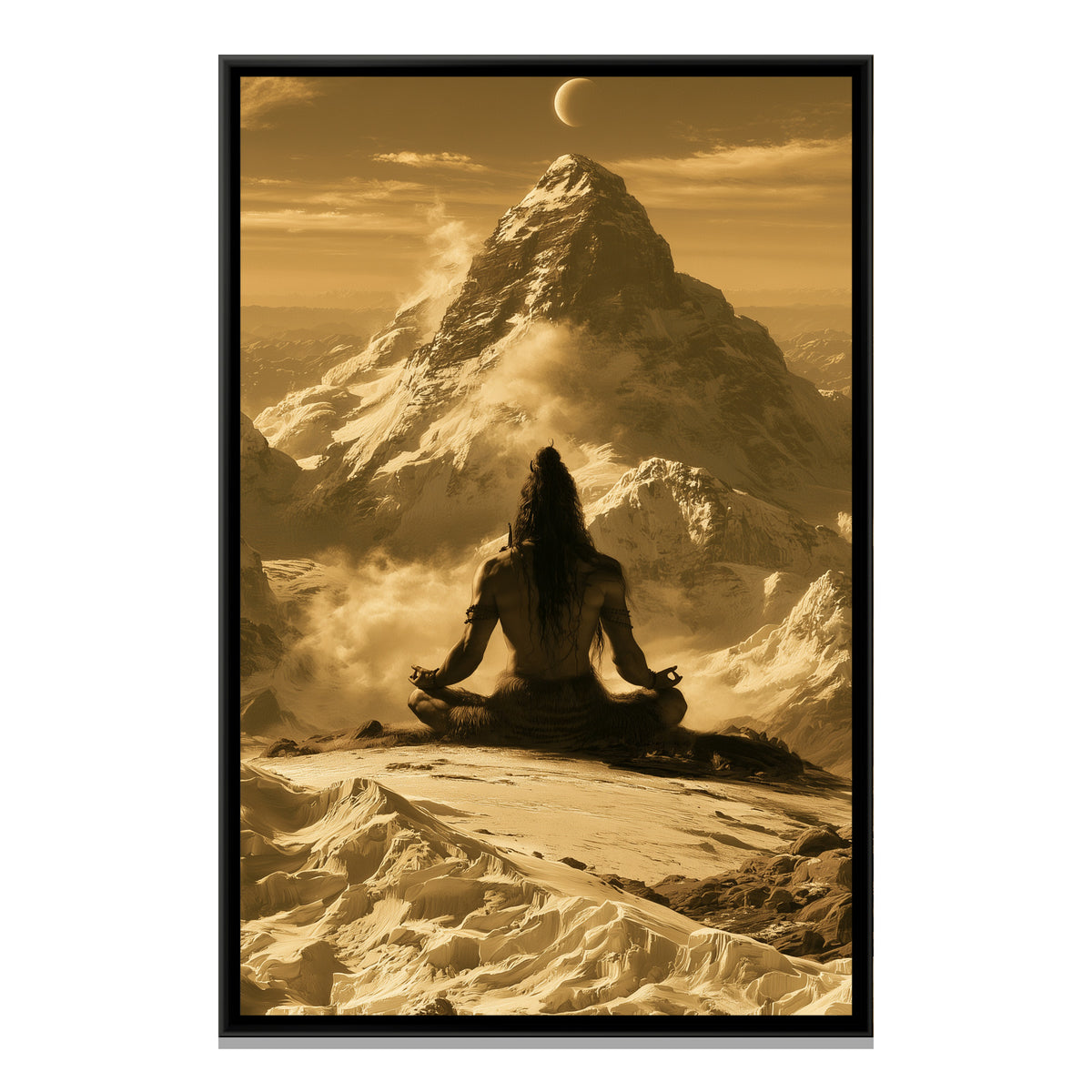 Mahadev Meditating — framed canvas print, front view