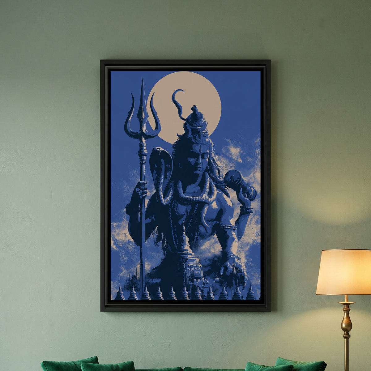 Mahadev with Trishul — framed canvas art hung on a wall