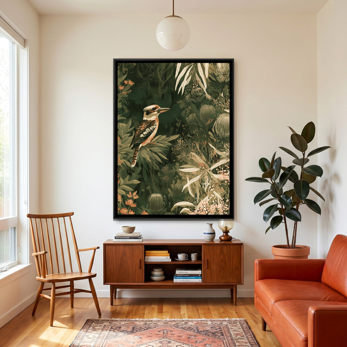 Kookaburra — canvas art shown in a second room setting