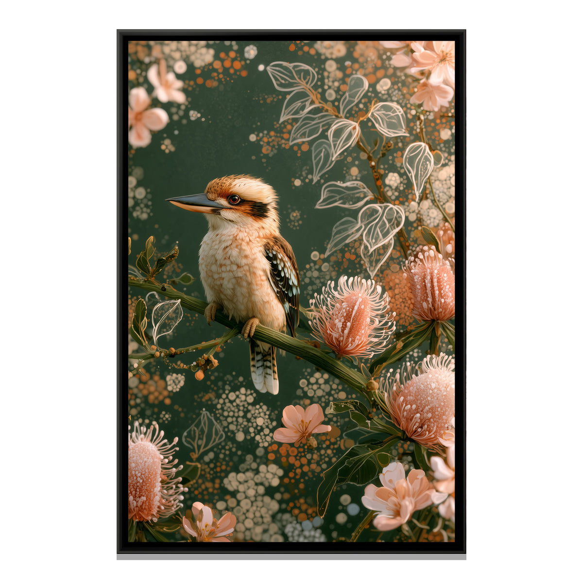 Kookaburra — framed canvas print, front view
