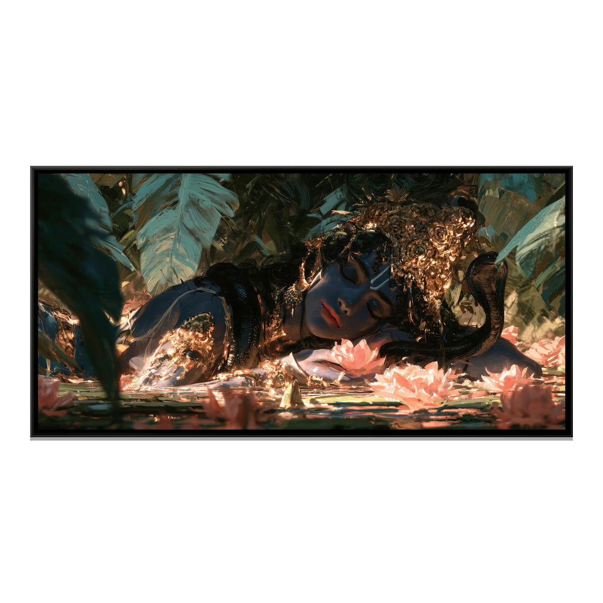 Reclining Shri Vishnu — framed canvas print, front view
