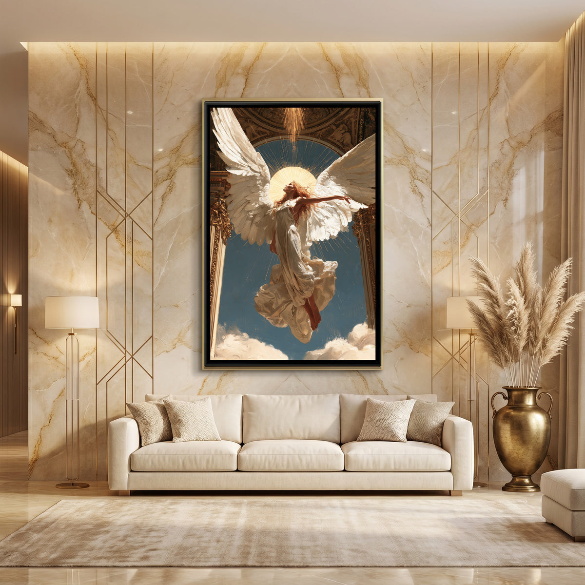 Flying Angel — canvas art shown in a second room setting