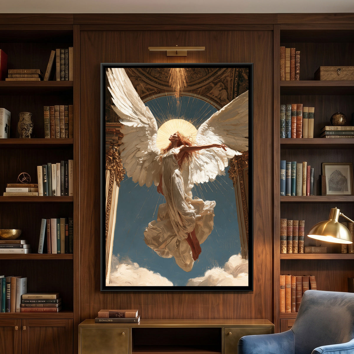 Flying Angel — framed canvas art hung on a wall