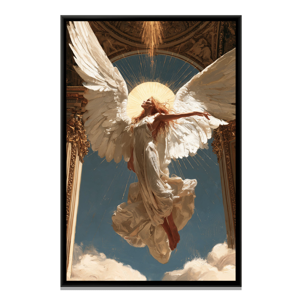 Flying Angel — framed canvas print, front view