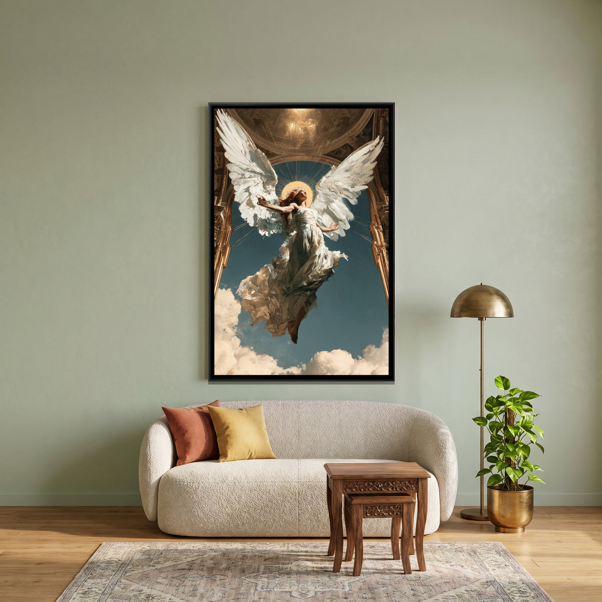 Flying Angel — canvas art shown in a second room setting