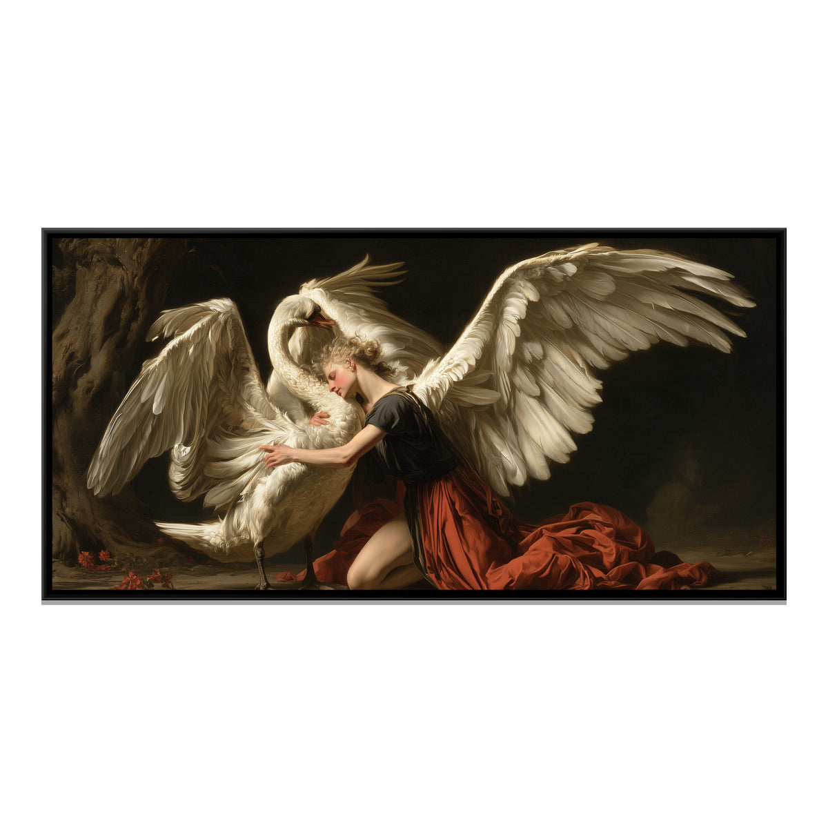 Angel and Swan — framed canvas print, front view