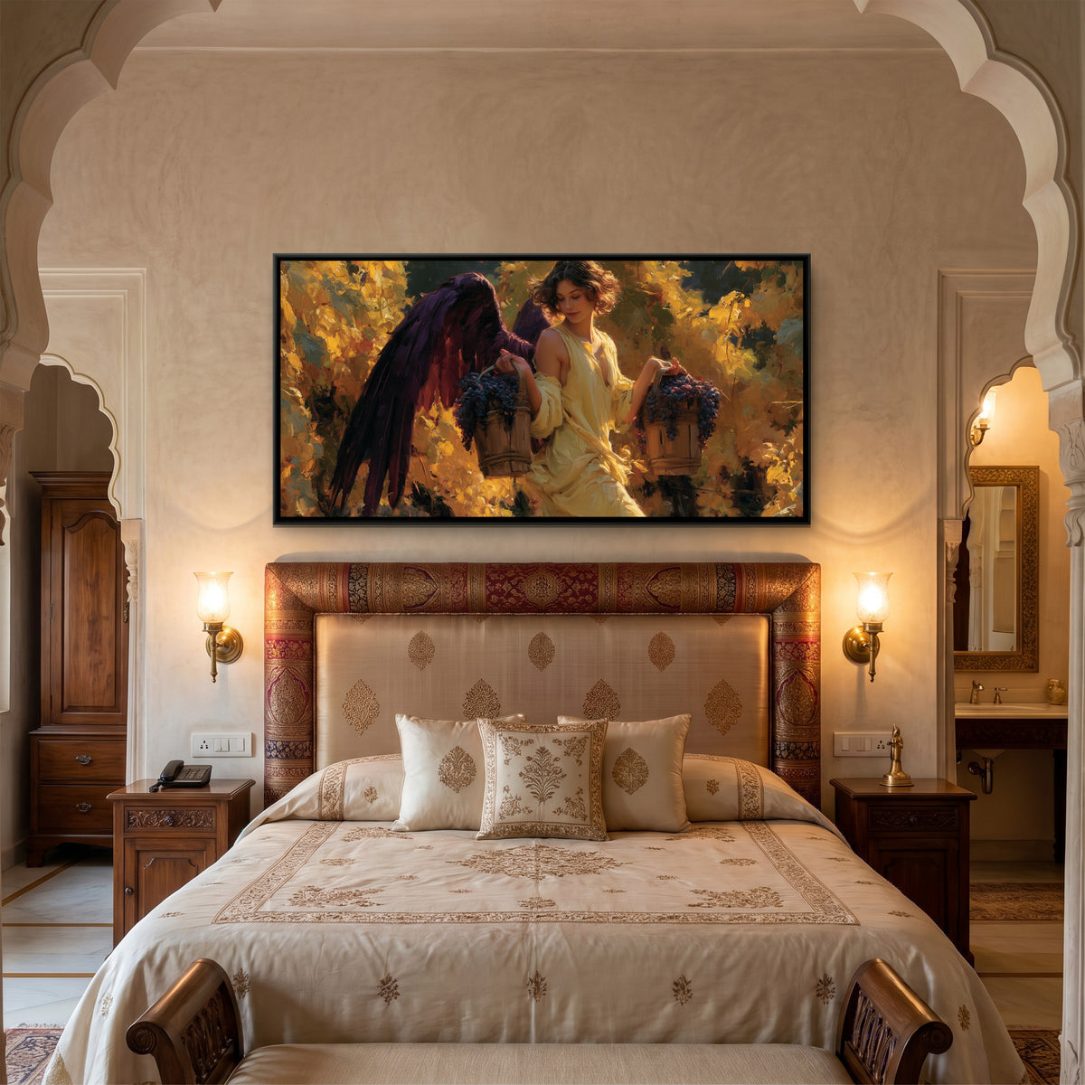 Angel in Vineyard — canvas art shown in a styled room