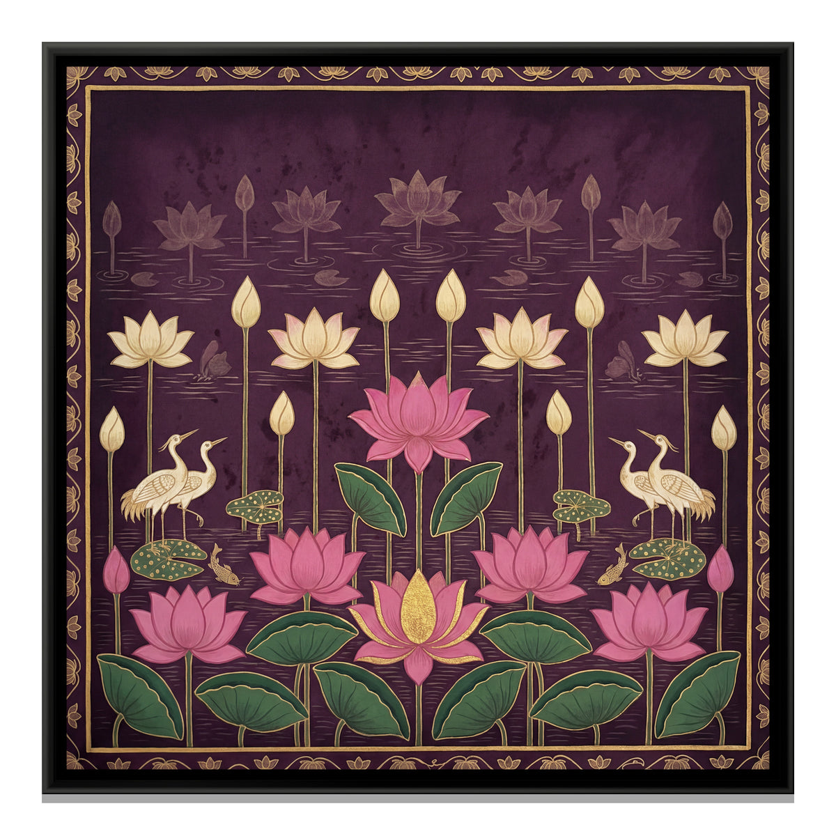 Pichwai Lotus Pond — framed canvas print, front view