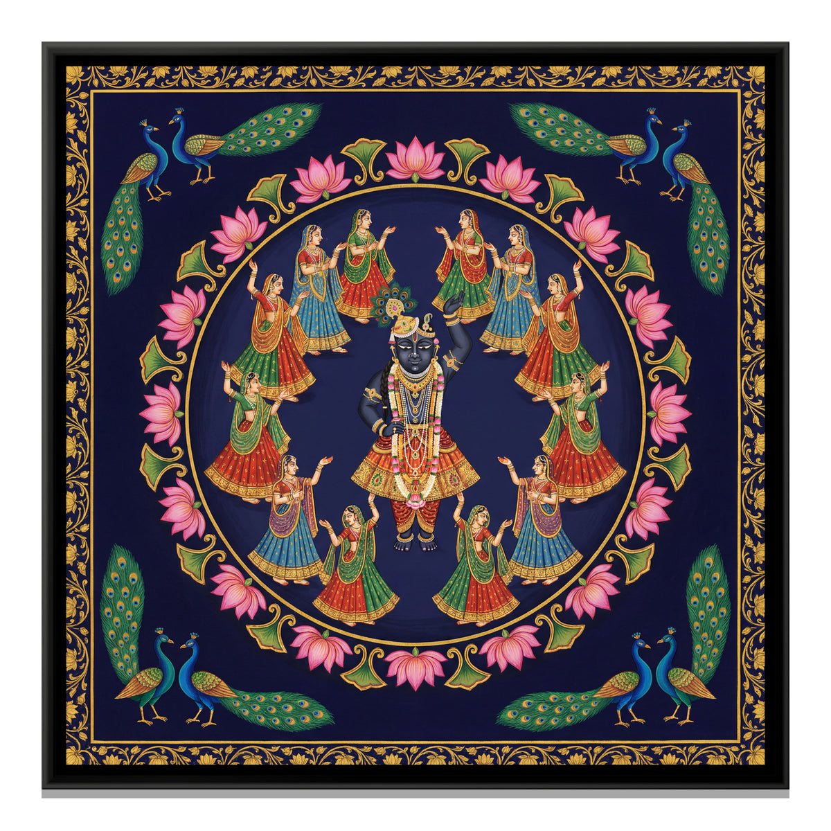 Pichwai Raas Leela — framed canvas print, front view