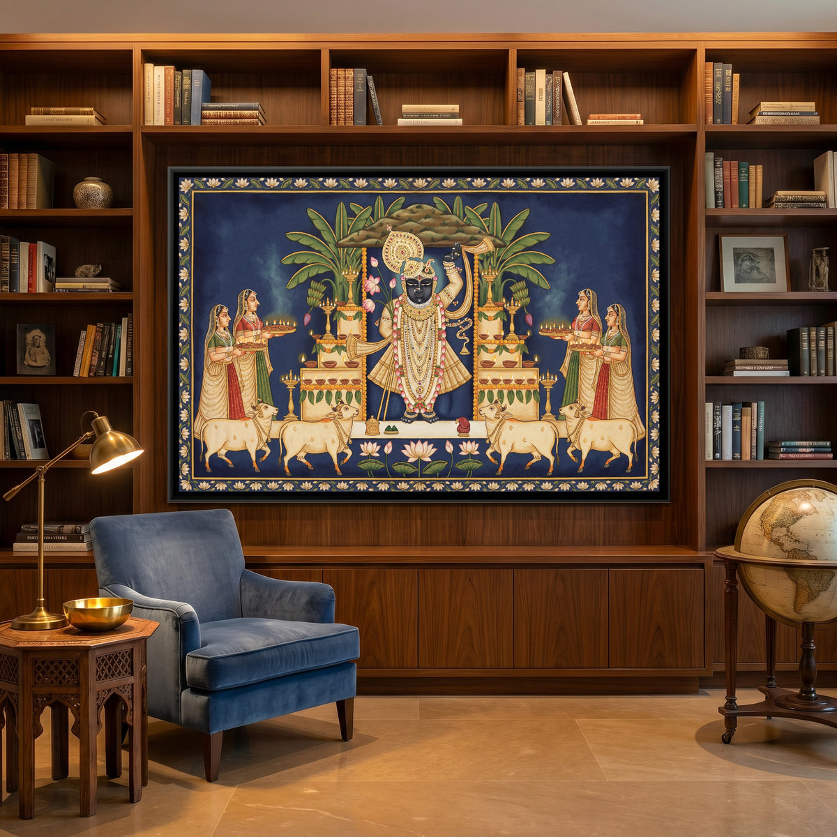 Pichwai Shrinathji Diwali — canvas art shown in a styled room