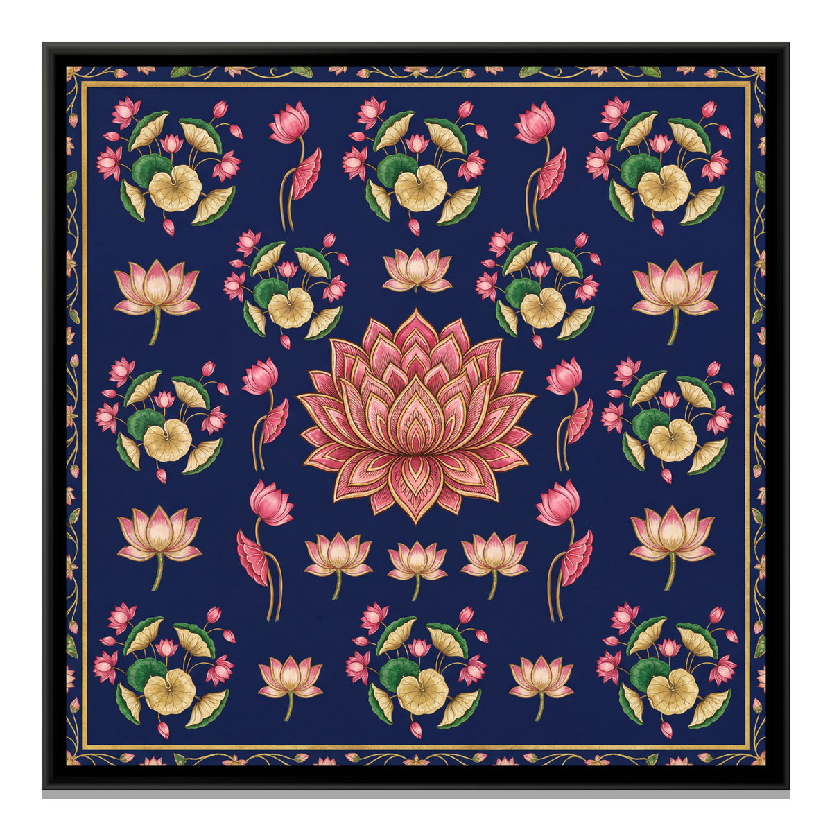 Pichwai Lotus — framed canvas print, front view