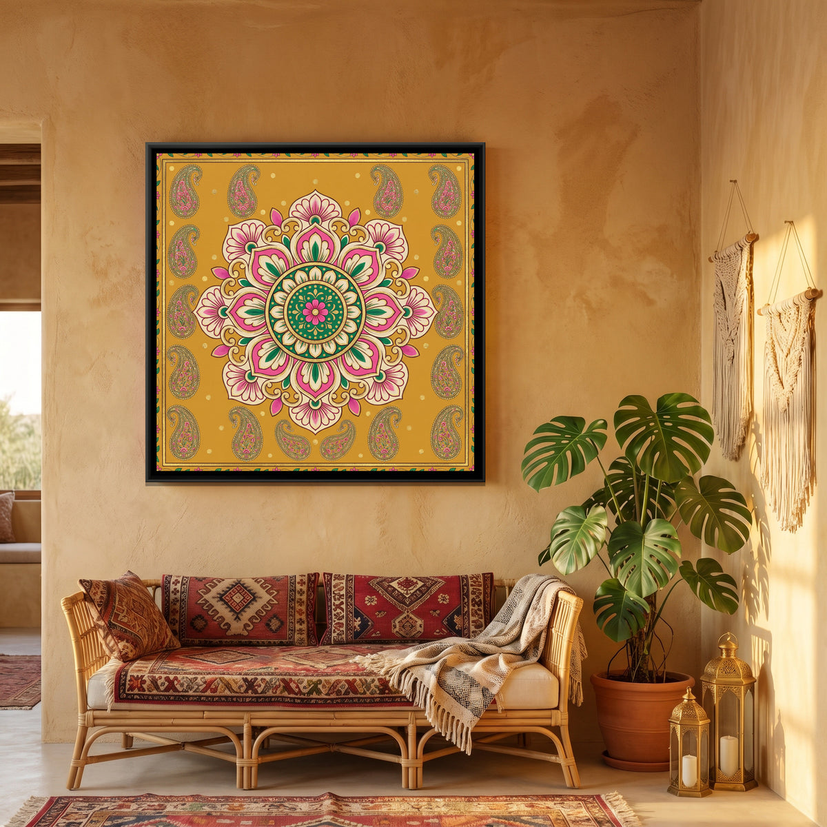 Paisley Mandala — canvas art shown in a styled room