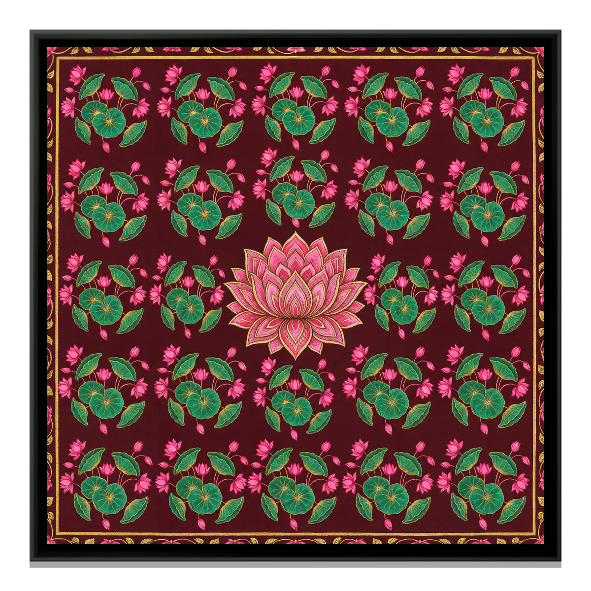 Pichwai Lotus — framed canvas print, front view