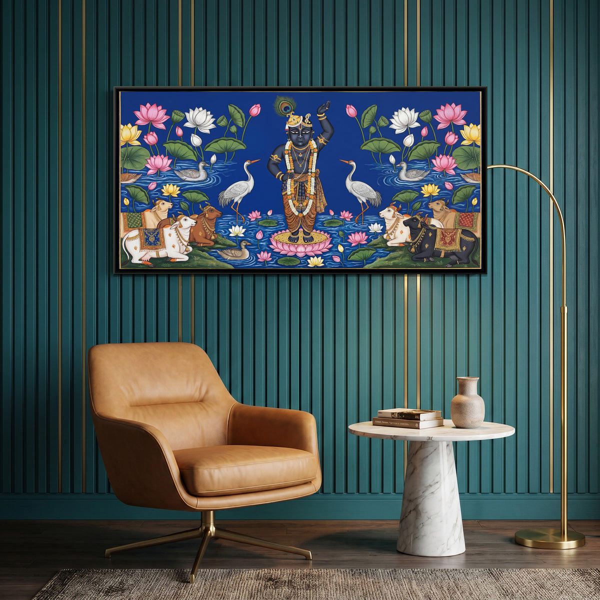 Shrinathji by the Yamuna — canvas art shown in a second room setting