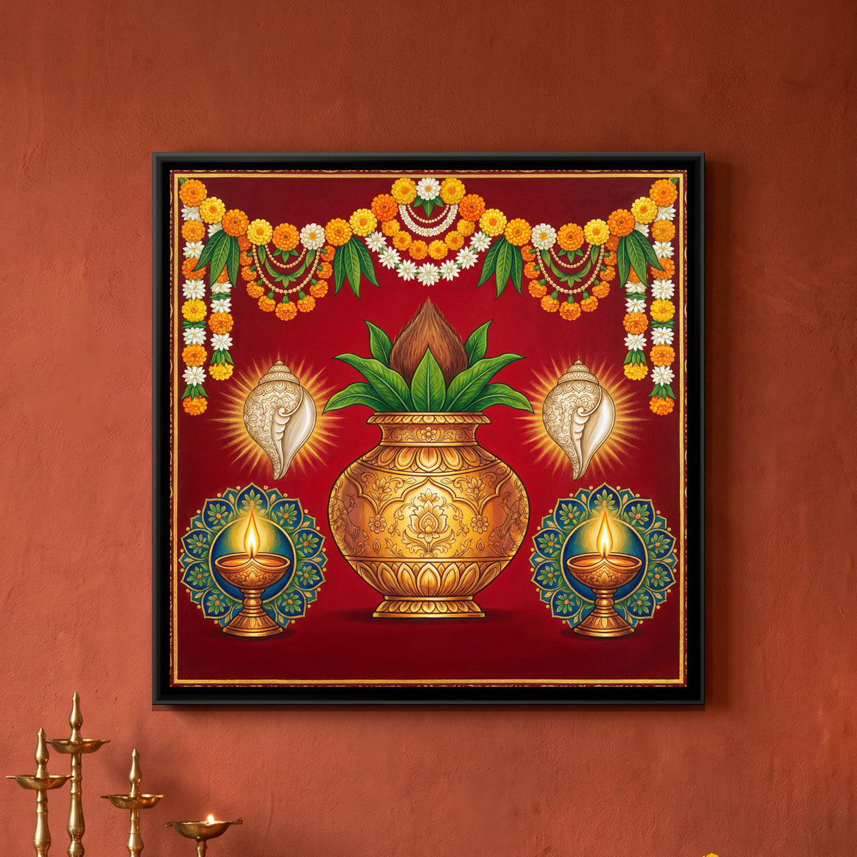 Pichwai Kalash — framed canvas art hung on a wall