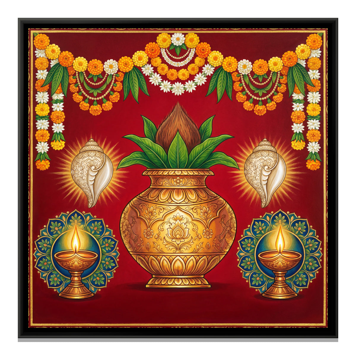 Pichwai Kalash — framed canvas print, front view