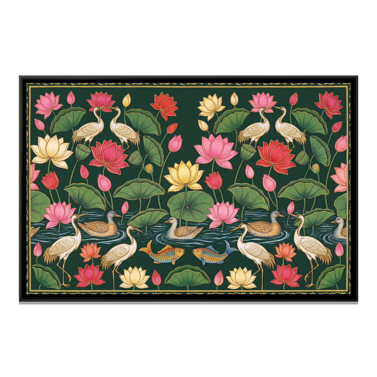 Pichwai Lotus Pond — framed canvas print, front view