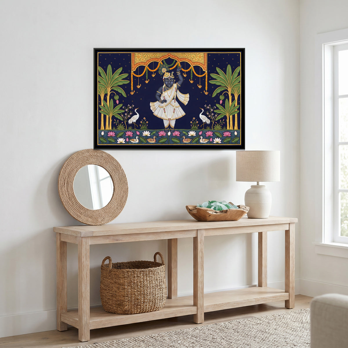 Pichwai Shrinathji — canvas art shown in a styled room