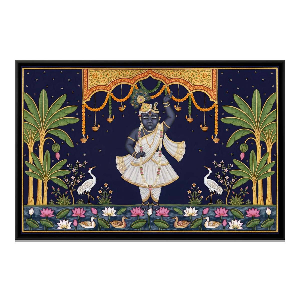Pichwai Shrinathji — framed canvas print, front view