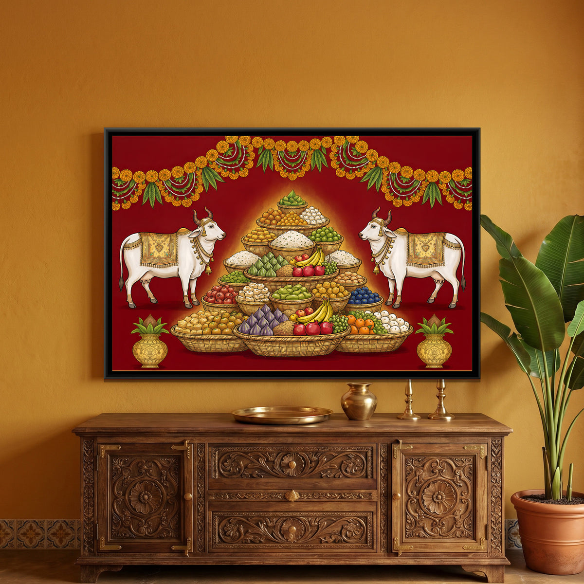 Pichwai Annakut — framed canvas art hung on a wall