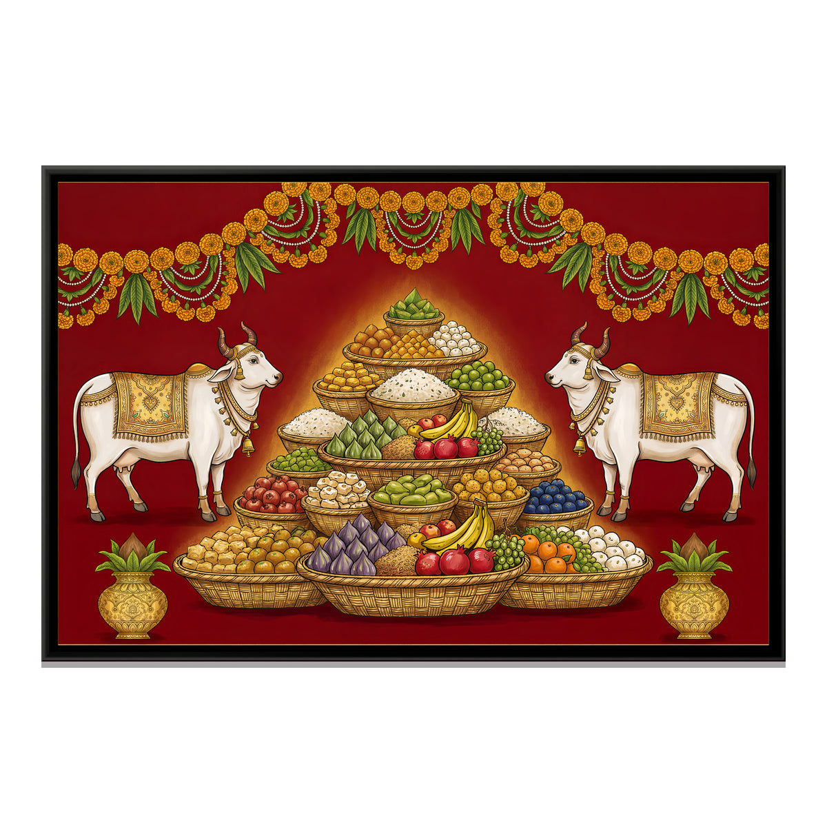 Pichwai Annakut — framed canvas print, front view
