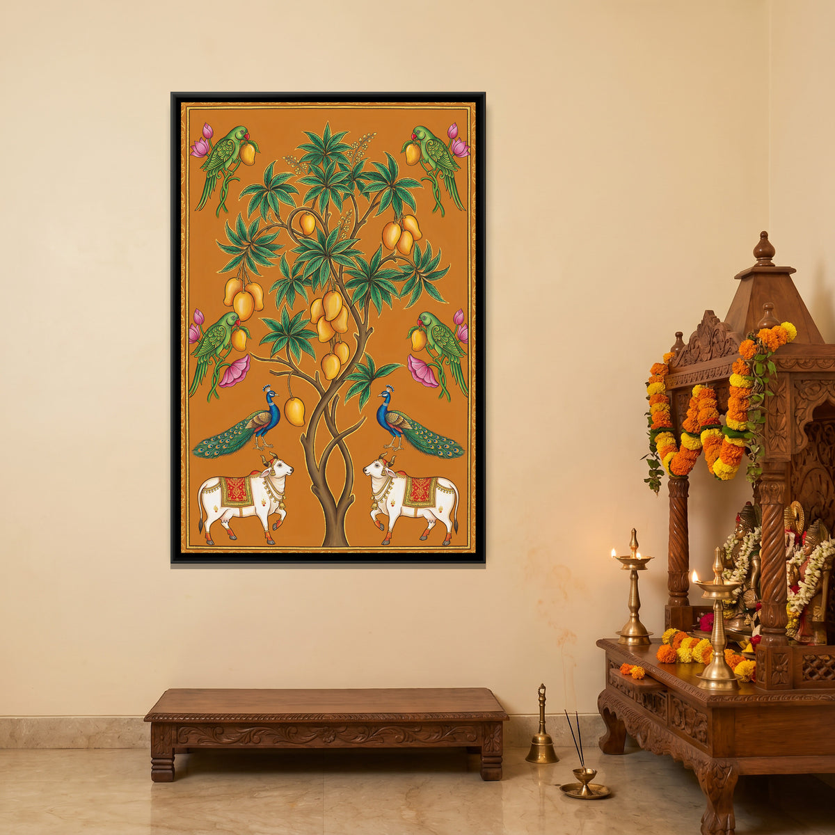 Pichwai Mango Tree — canvas art shown in a second room setting