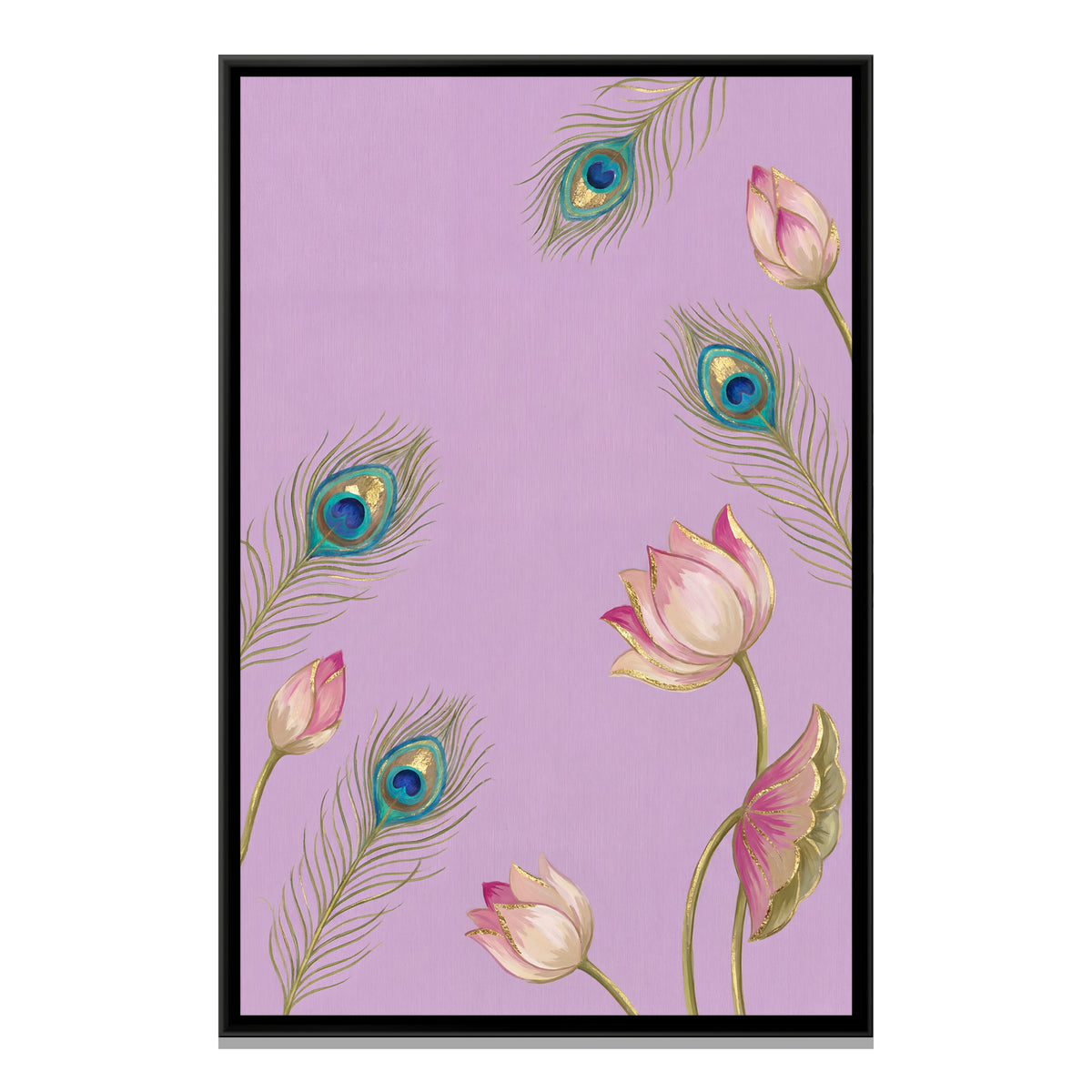 Pichwai Peacock Feathers — framed canvas print, front view