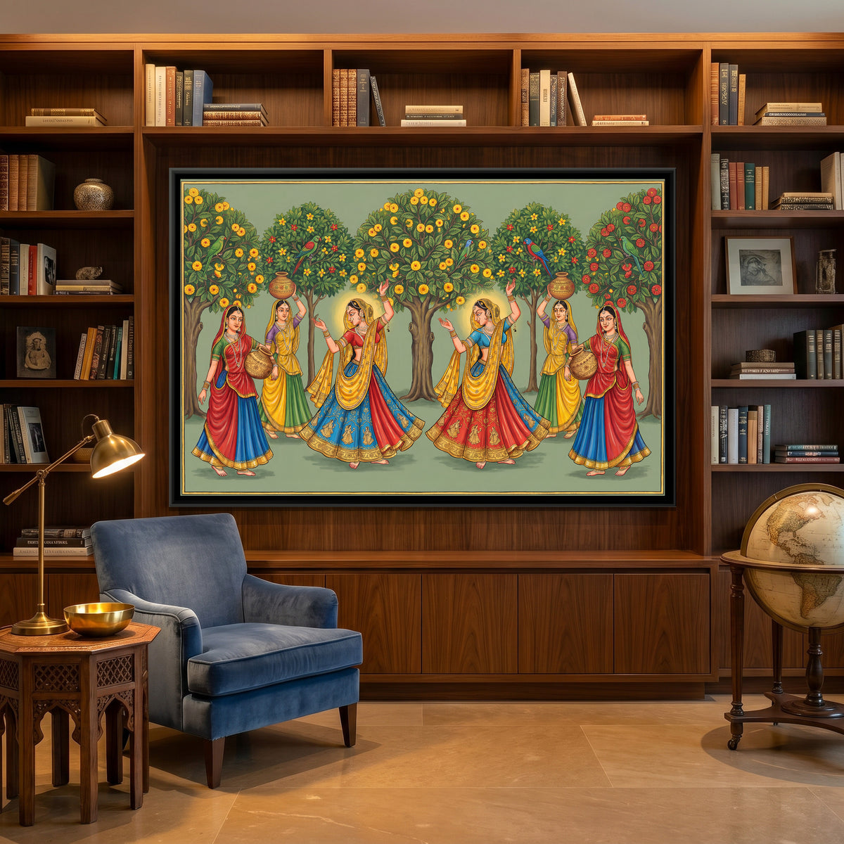 Pichwai Gopis — canvas art shown in a styled room