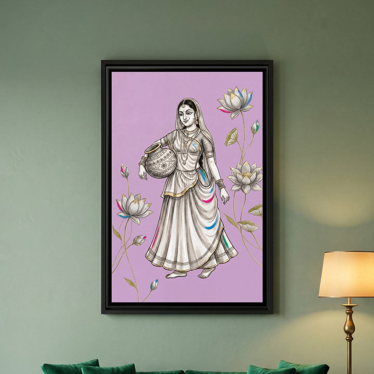 Pichwai Gopi — framed canvas art hung on a wall