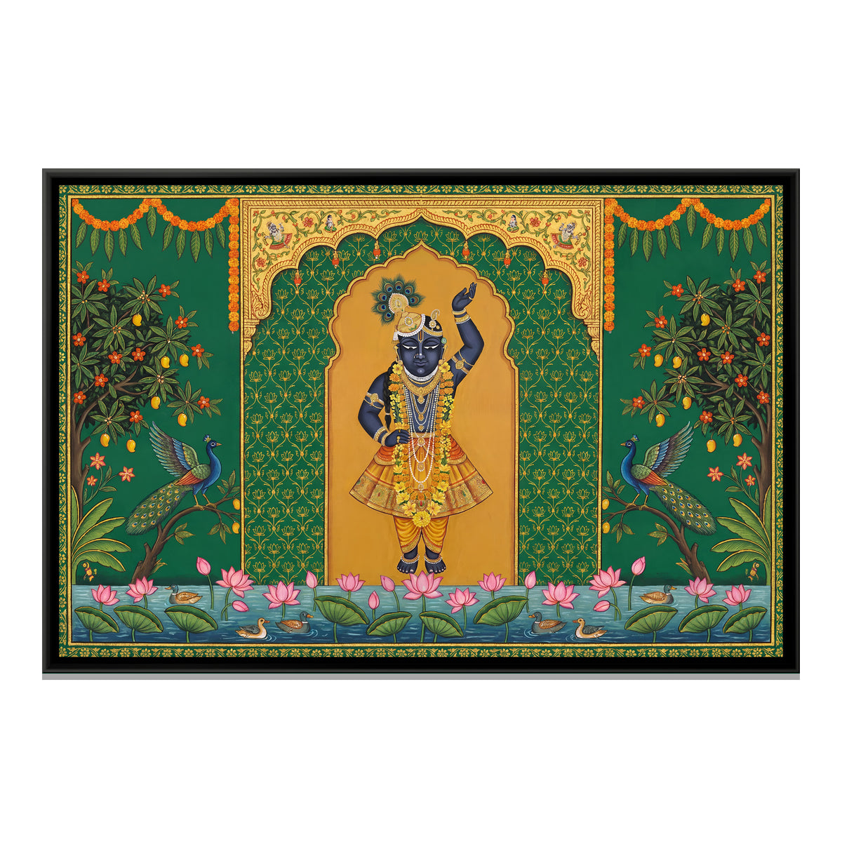 Pichwai Shrinathji — framed canvas print, front view