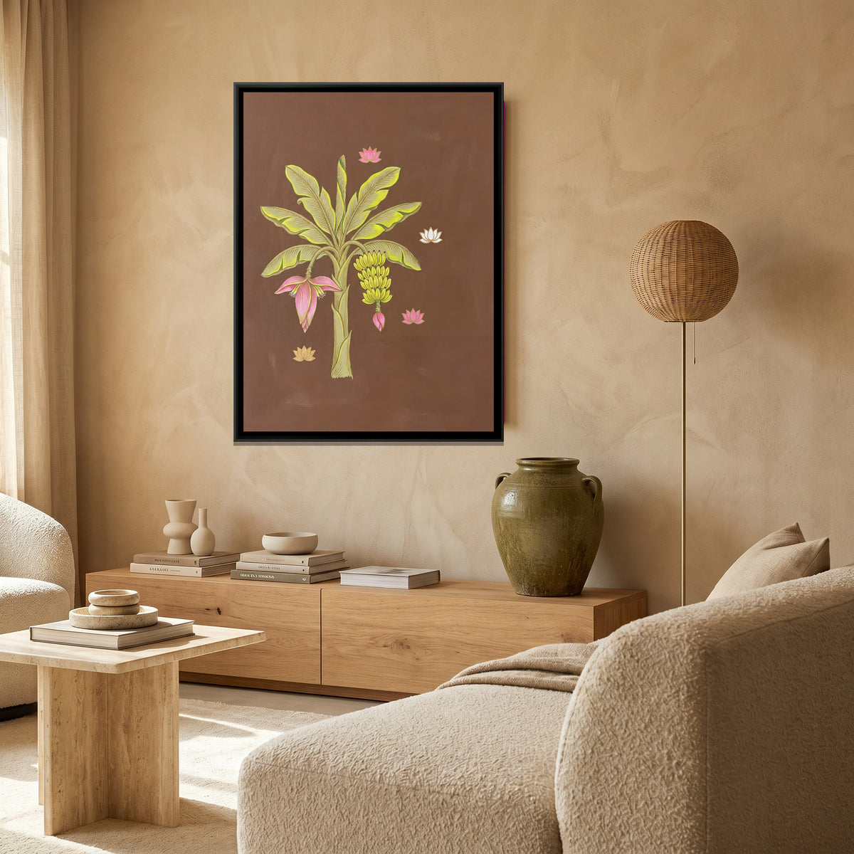 Banana Tree and Lotus — canvas art shown in a second room setting