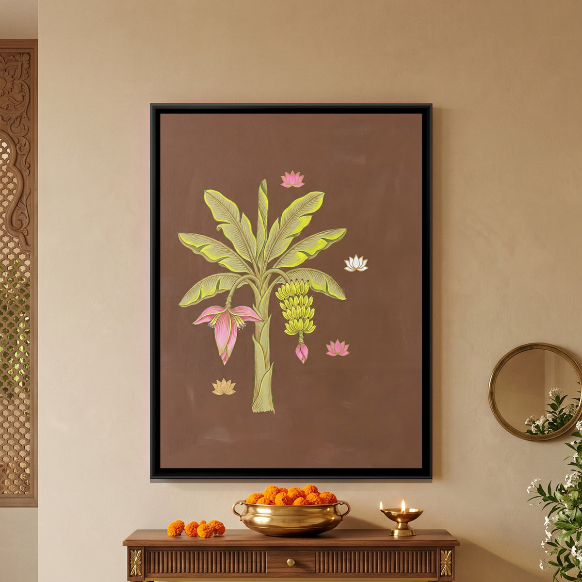 Banana Tree and Lotus — framed canvas art hung on a wall