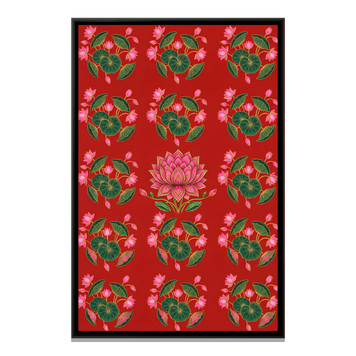 Pichwai Lotus Pads — framed canvas print, front view