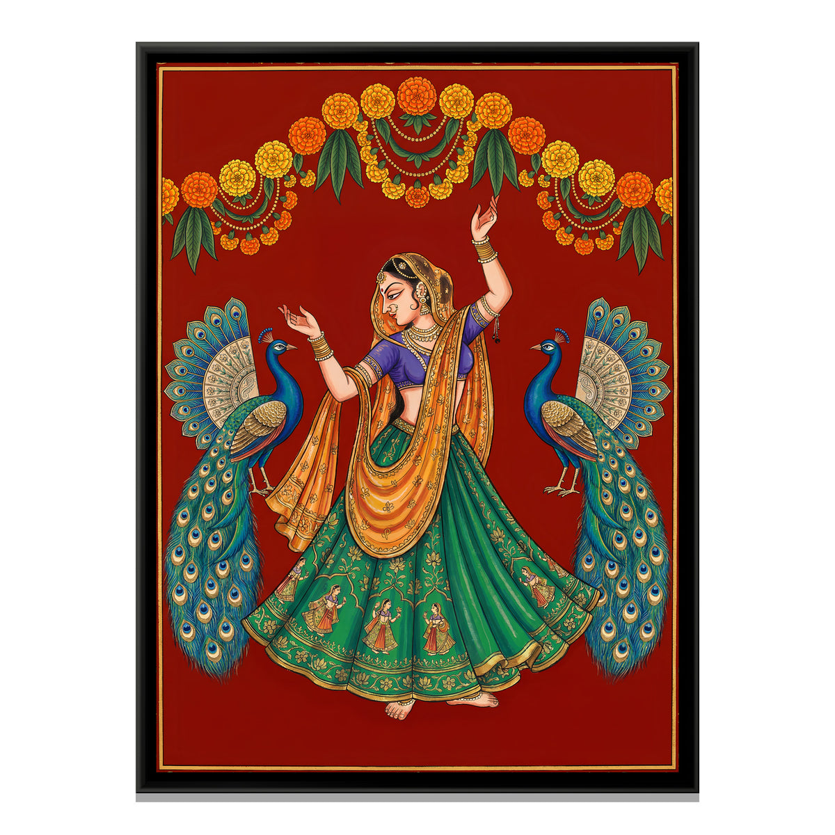 Pichwai Dancing Gopi — framed canvas print, front view