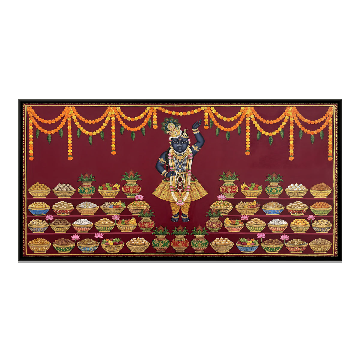 Pichwai Chappan Bhog — framed canvas print, front view