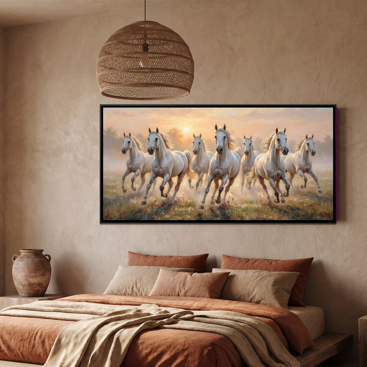 7 Horses — framed canvas art hung on a wall