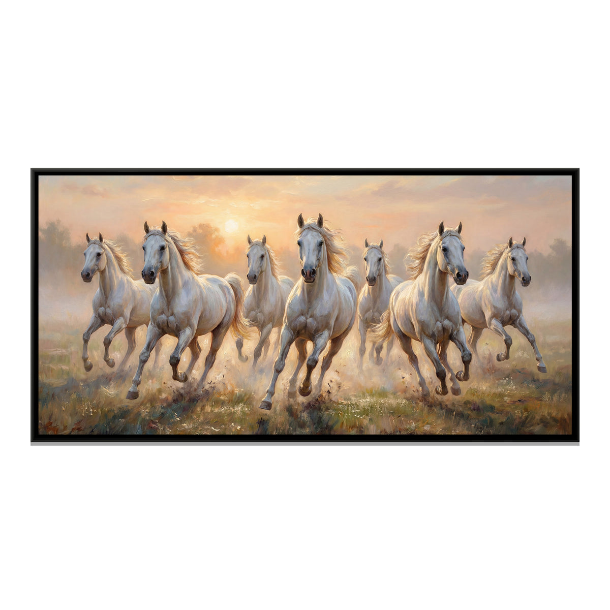 7 Horses — framed canvas print, front view