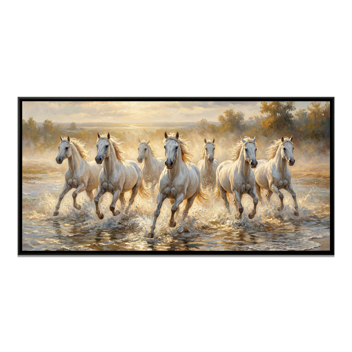 7 Horses — framed canvas print, front view