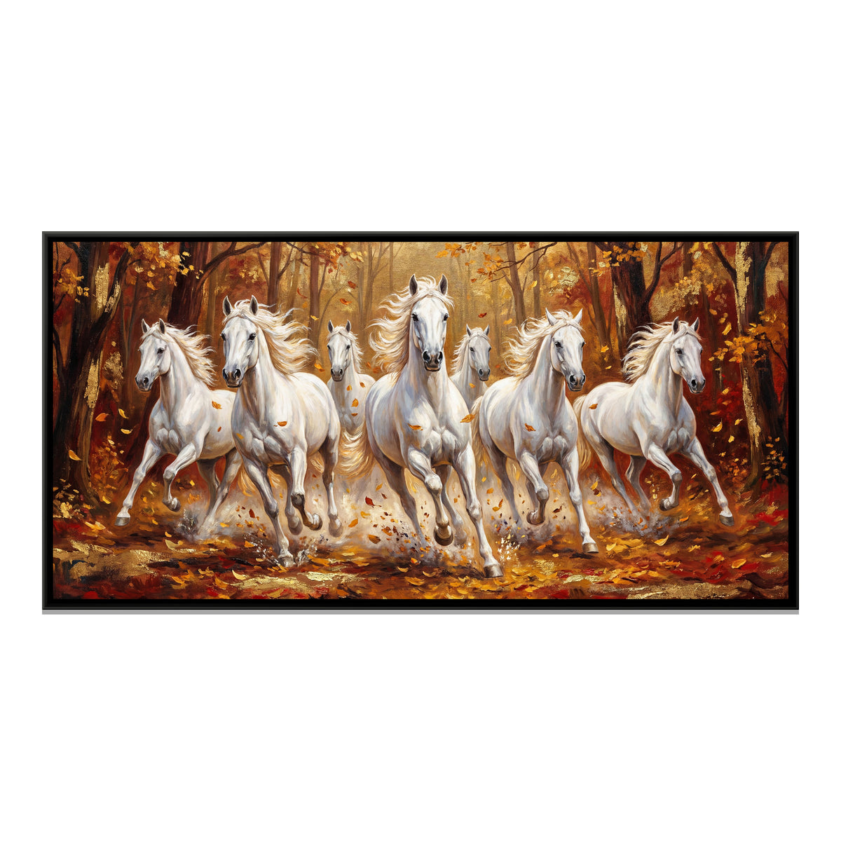 7 Horses — framed canvas print, front view