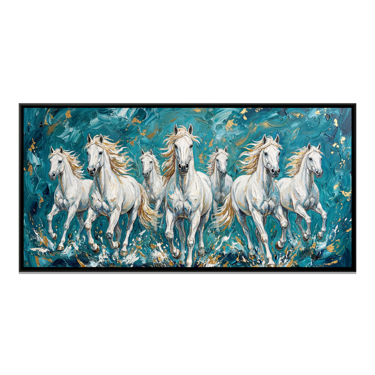 7 Horses — framed canvas print, front view