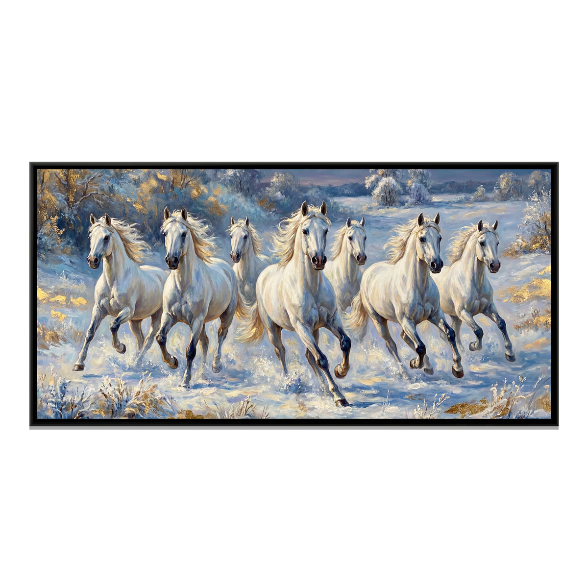 7 Horses — framed canvas print, front view