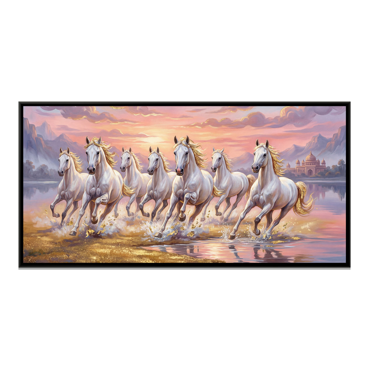 7 Horses — framed canvas print, front view