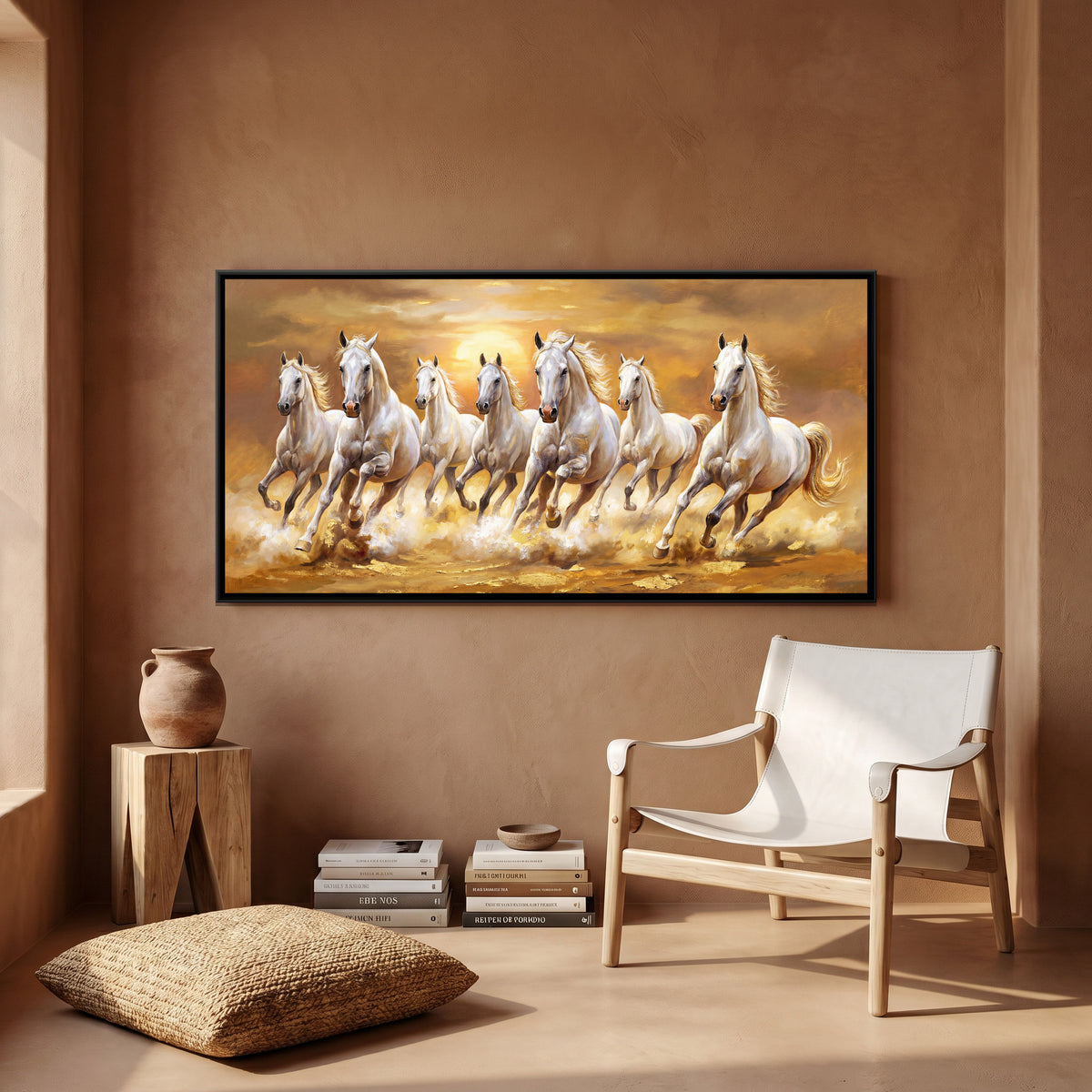 7 Horses — canvas art shown in a second room setting